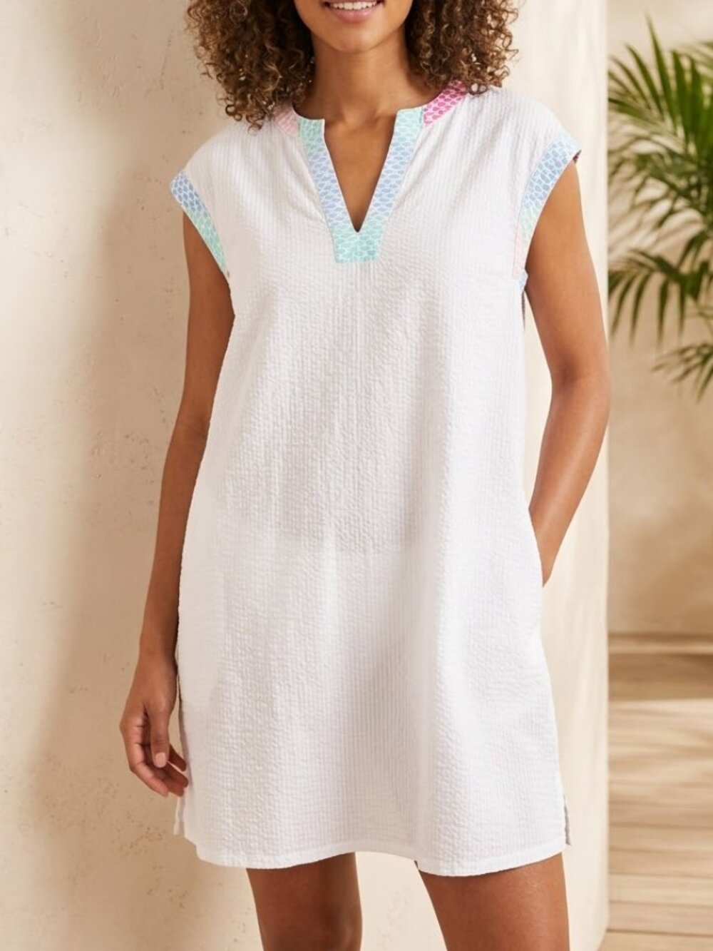 Vineyard Vines x Target White Seersucker Tunic Coverup Dress Large Whale Boho